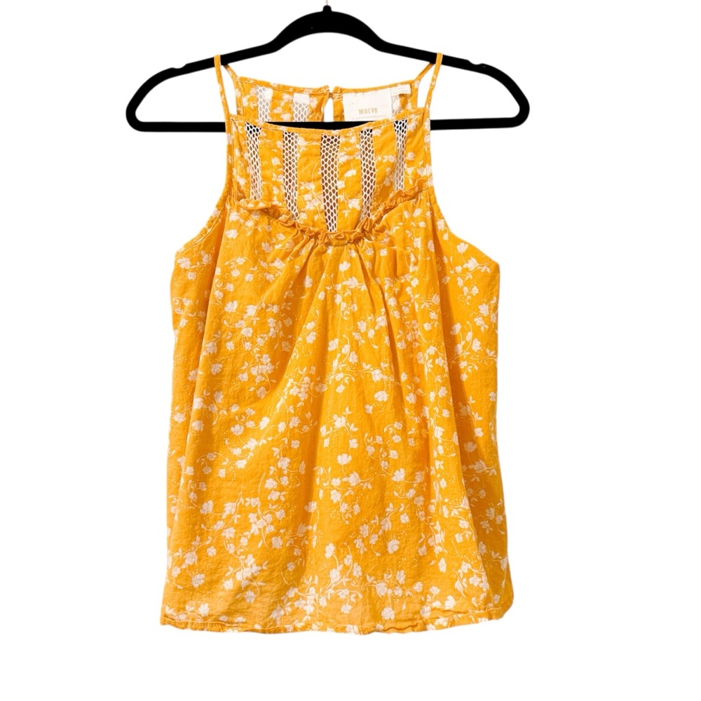 Maeve Anthropologie Martell Halter Top Yellow Floral Cotton Sleeveless Small